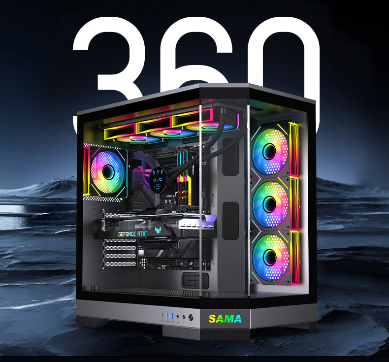 Sama 3021Black Dual USB3.0 and Type C Tempered Glass ATX Full Tower